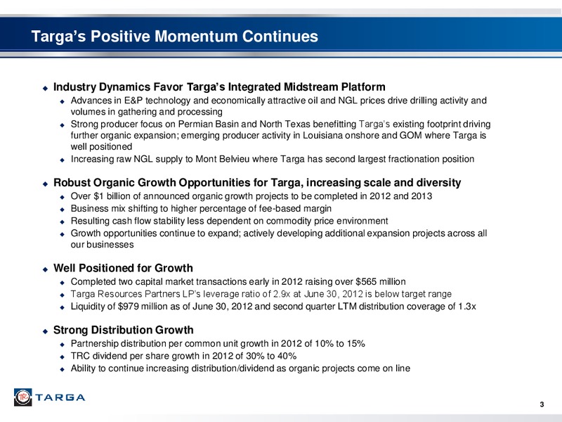 INVESTOR PRESENTATION – Targa Resources Corp. – slide 2