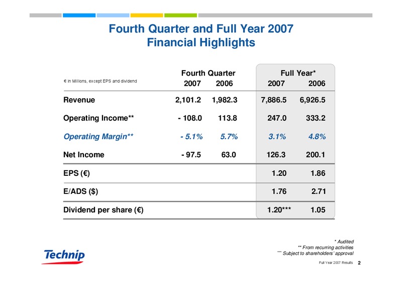 FEBRUARY 2007 RESULTS – Technip – slide 2