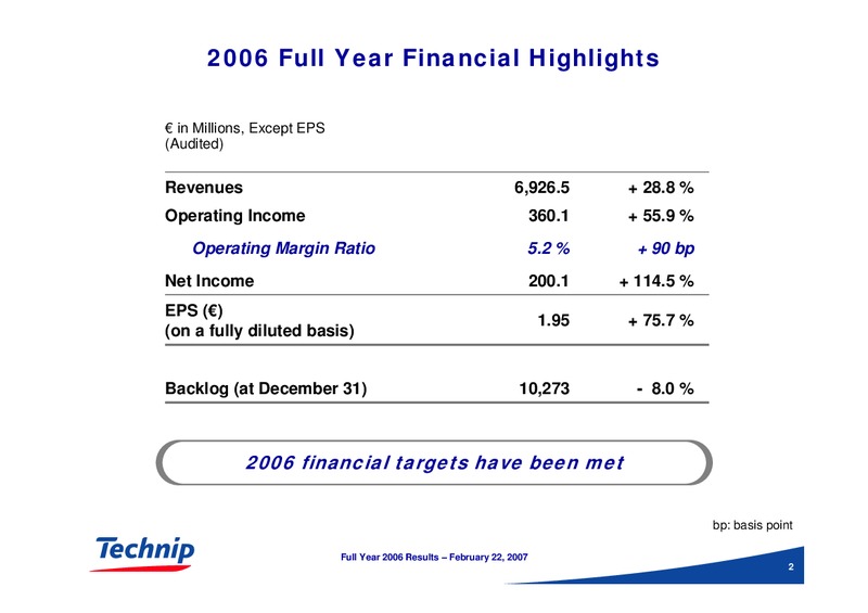 FEBRUARY 2006 RESULTS – Technip – slide 2