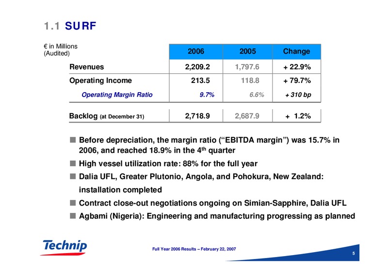FEBRUARY 2006 RESULTS – Technip – slide 5