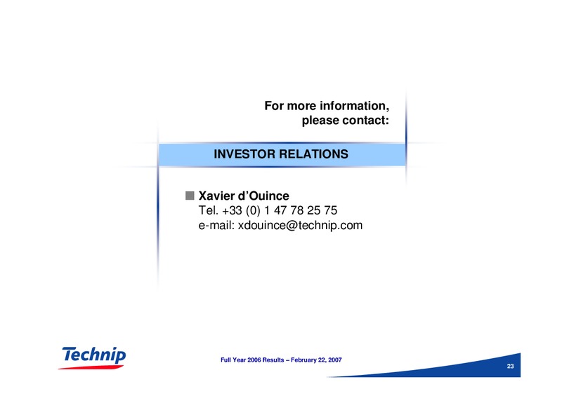 FEBRUARY 2006 RESULTS – Technip – slide 23