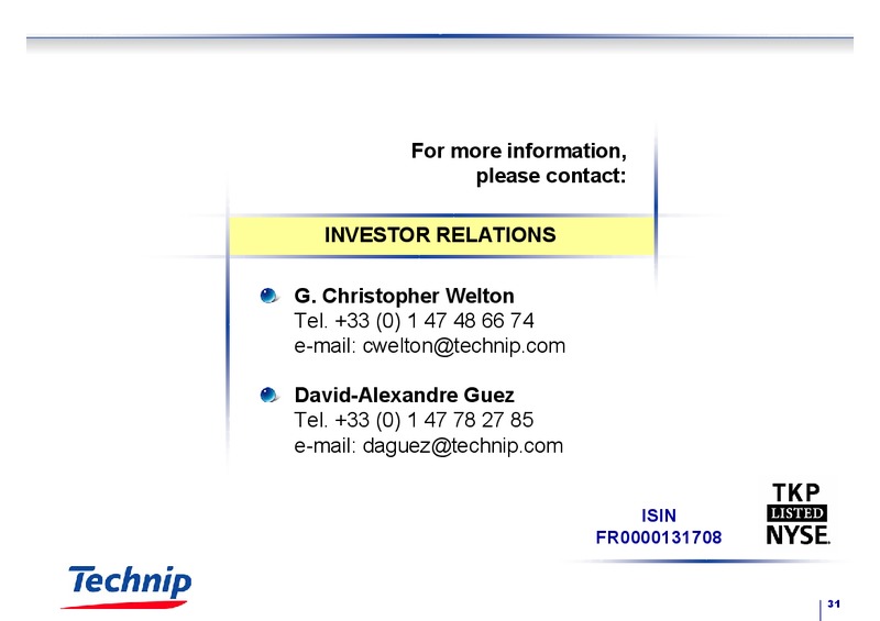 FEBRUARY 2003 RESULTS – Technip – slide 31