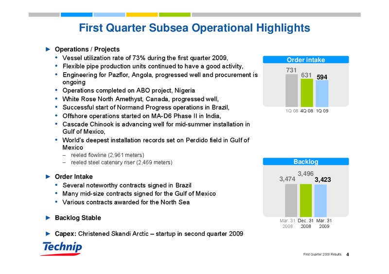 Q1 2009 RESULTS – Technip – slide 4