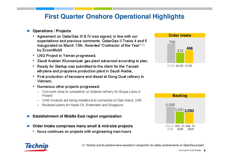 Q1 2009 RESULTS – Technip – slide 6