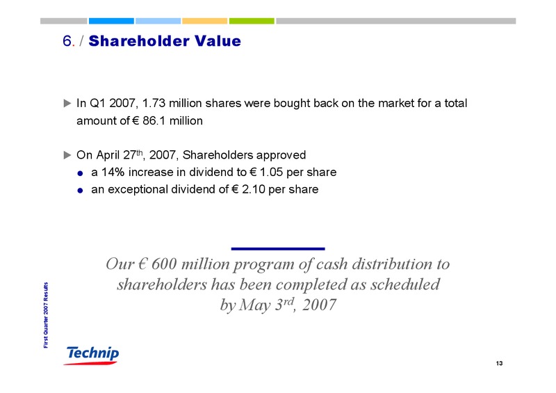 Q1 2007 RESULTS – Technip – slide 13