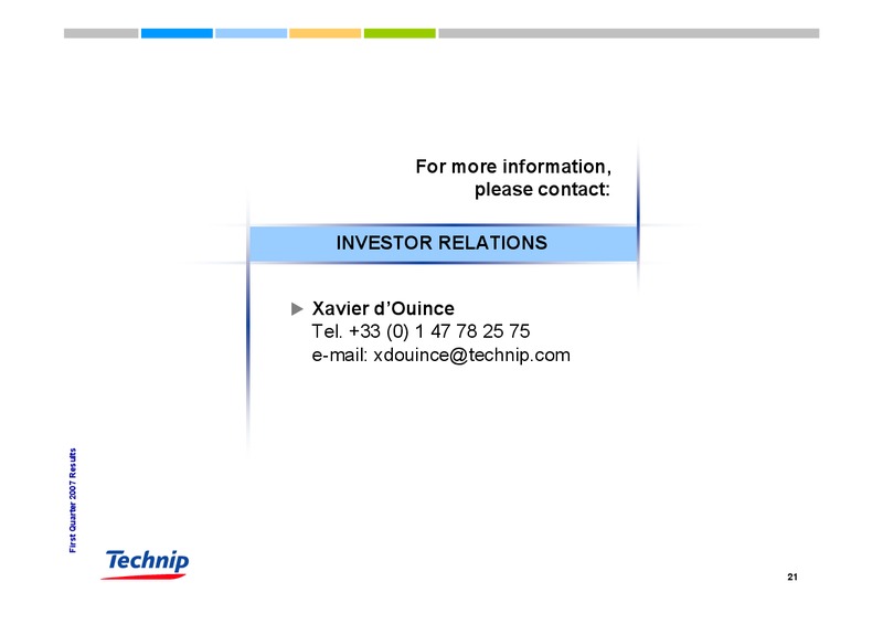 Q1 2007 RESULTS – Technip – slide 21