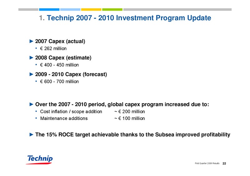Q1 2008 RESULTS – Technip – slide 22