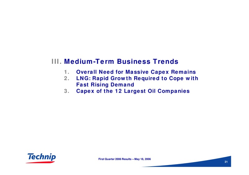 FIRST QUARTER 2006 RESULTS – Technip – slide 21