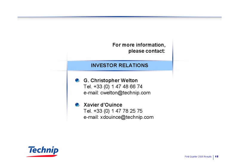 Q1 2005 RESULTS – Technip – slide 15