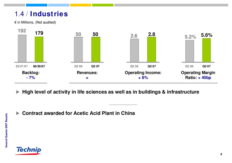 Q2 2007 RESULTS – Technip – slide 8