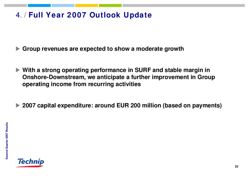 Q2 2007 RESULTS – Technip – slide 22