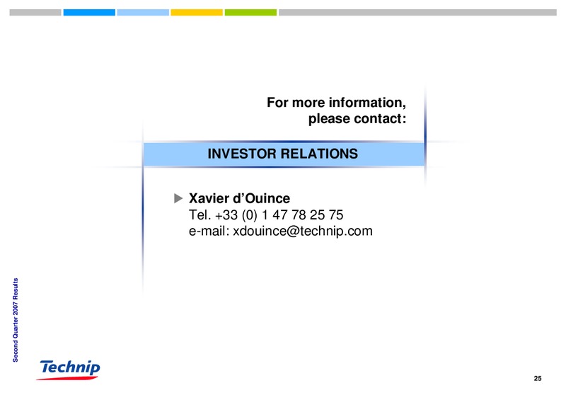 Q2 2007 RESULTS – Technip – slide 25