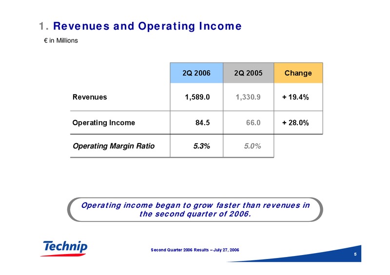 Q2 2006 RESULTS – Technip – slide 5