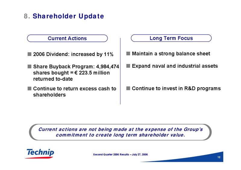Q2 2006 RESULTS – Technip – slide 12
