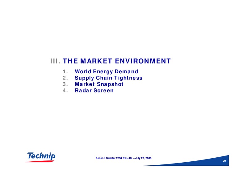 Q2 2006 RESULTS – Technip – slide 20