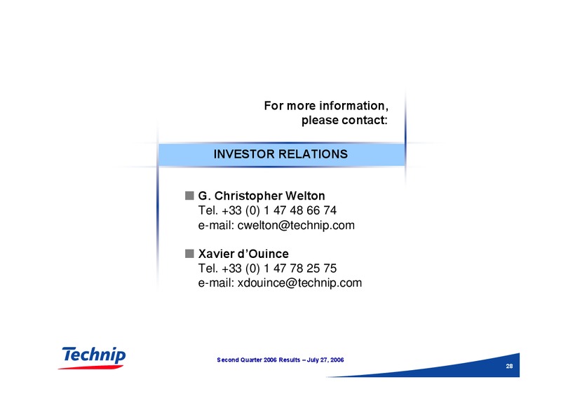 Q2 2006 RESULTS – Technip – slide 28