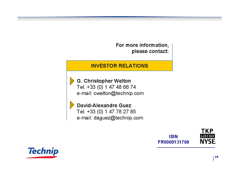 Q3 2003 RESULTS – Technip – slide 20