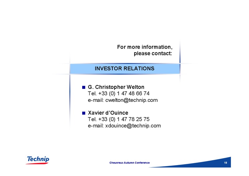 CHEUVREUX AUTUMN CONFERENCE – Technip – slide 18