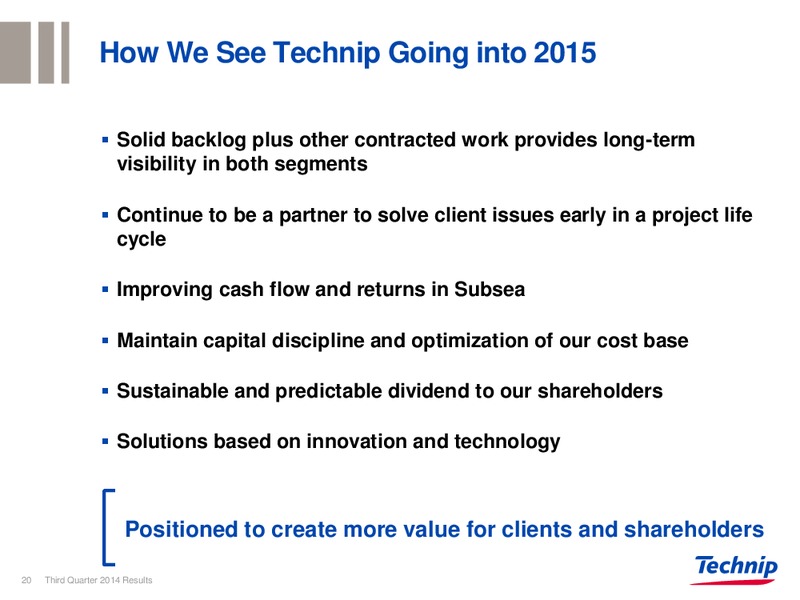 Q3 2014 RESULTS – Technip – slide 19