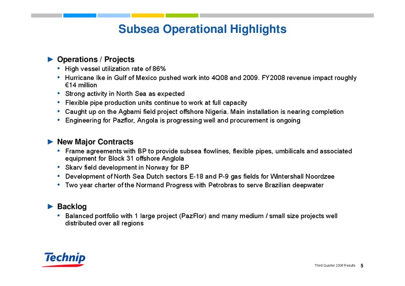 Q3 2008 RESULTS – Technip – slide 5