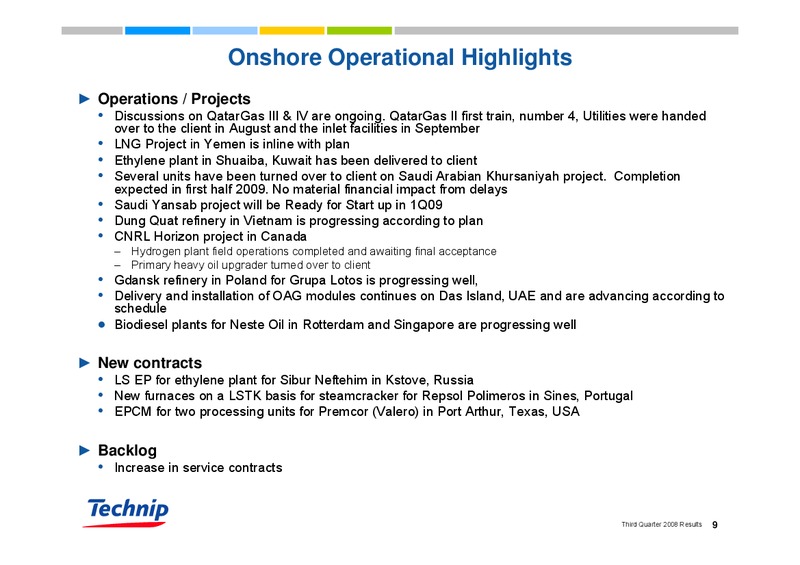 Q3 2008 RESULTS – Technip – slide 9