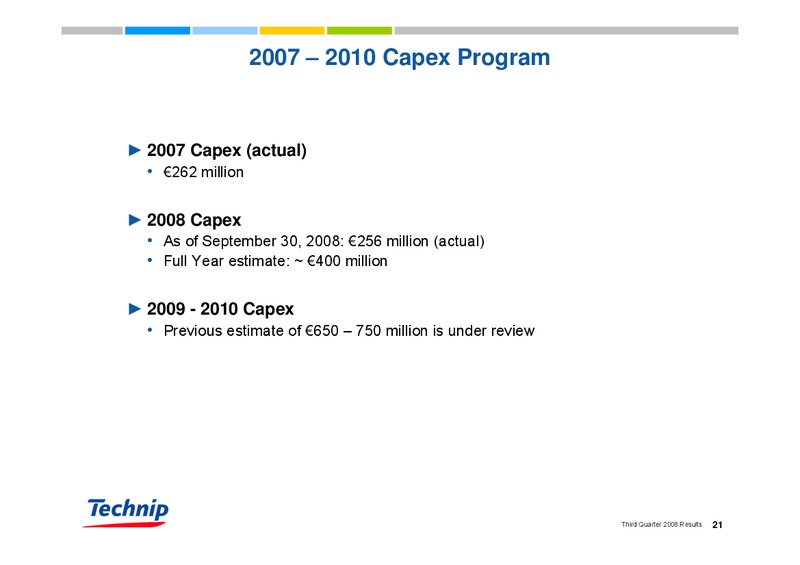 Q3 2008 RESULTS – Technip – slide 21