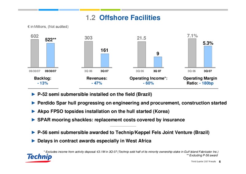 Q3 2007 EARNINGS CALL – Technip – slide 6