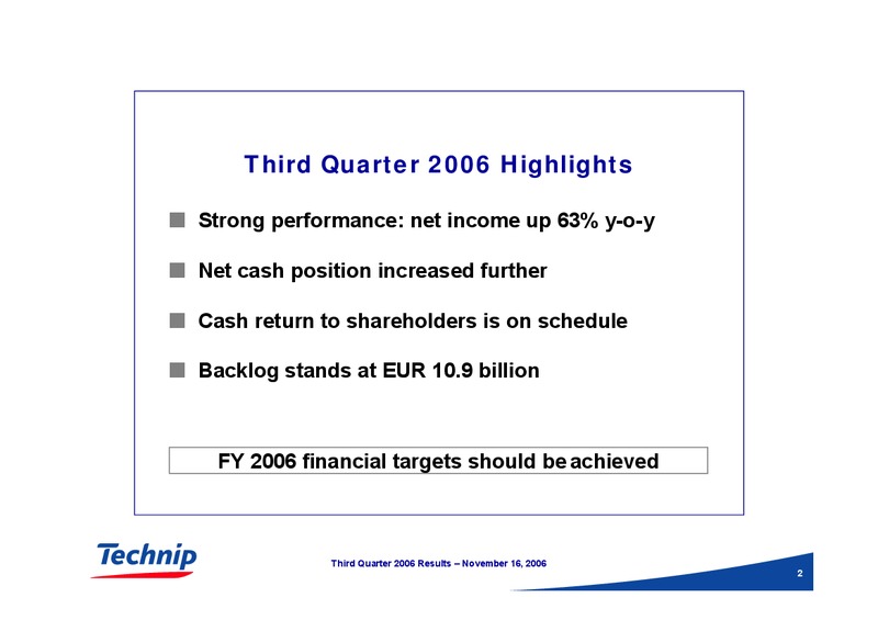 Q3 2006 RESULTS – Technip – slide 2