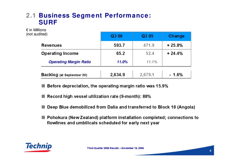 Q3 2006 RESULTS – Technip – slide 6