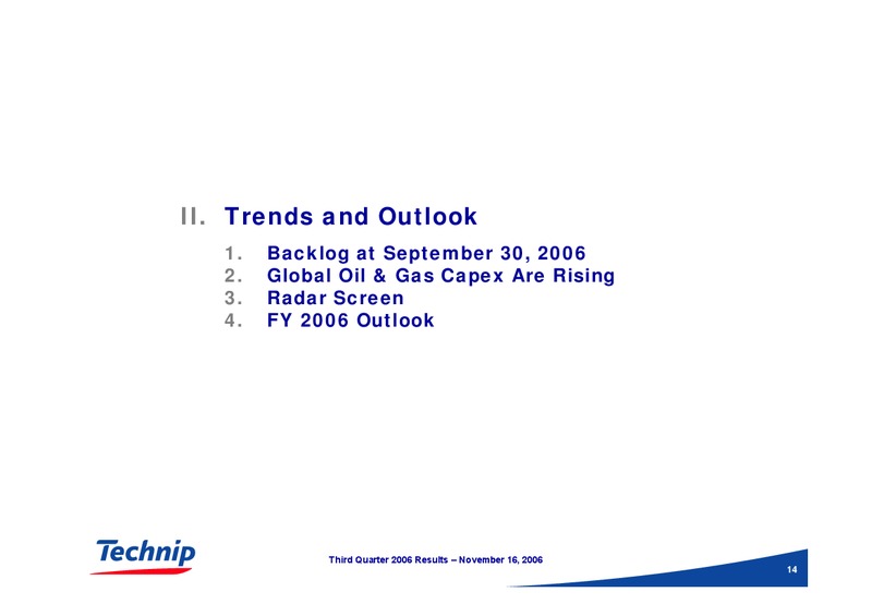Q3 2006 RESULTS – Technip – slide 14