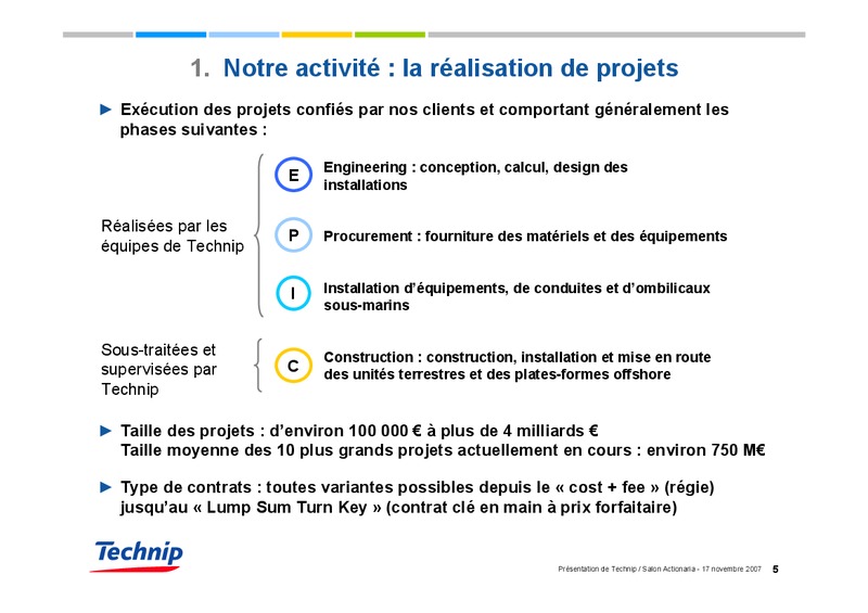 NOVEMBER 2007 CORPORATE PRESENTATION – Technip – slide 5
