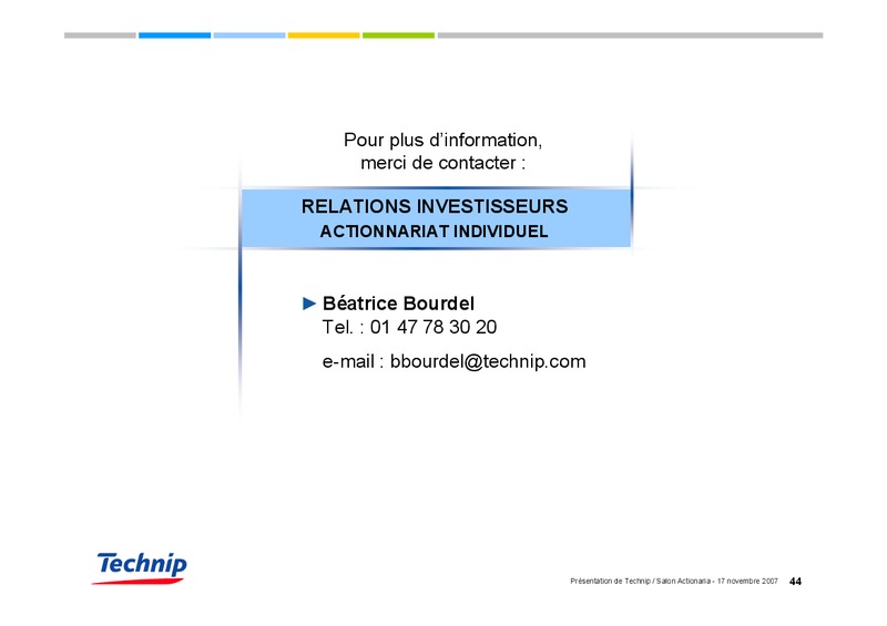 NOVEMBER 2007 CORPORATE PRESENTATION – Technip – slide 44