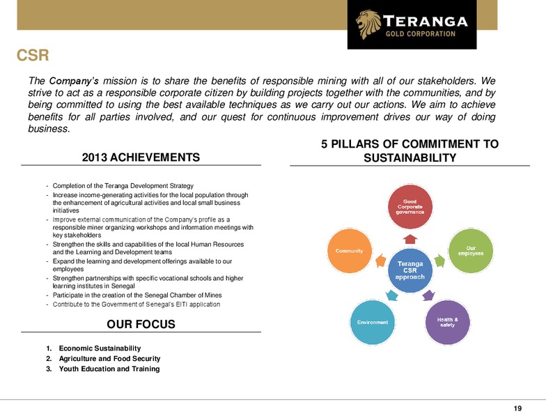 Investor Presentation – Teranga Gold Corporation – slide 18