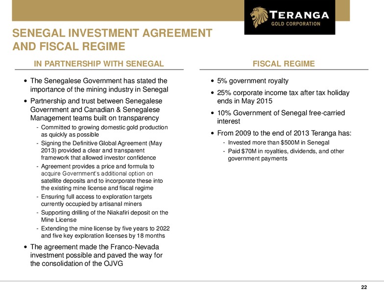 Investor Presentation – Teranga Gold Corporation – slide 21
