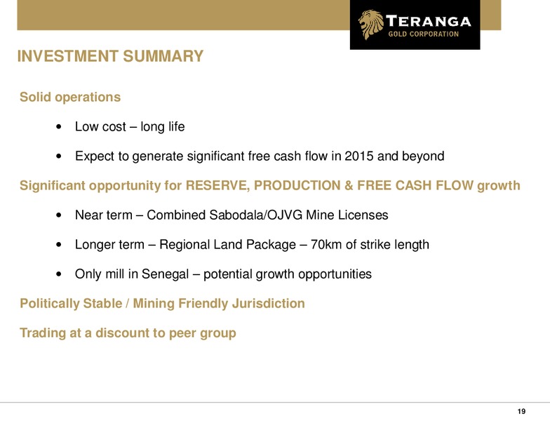 BANK OF AMERICA MERRILL LYNCH CANADA MINING CONFERENCE – Teranga Gold Corporation – slide 18