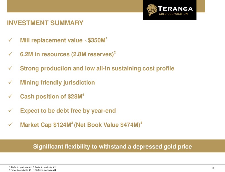 INVESTOR PRESENTATION – Teranga Gold Corporation – slide 2
