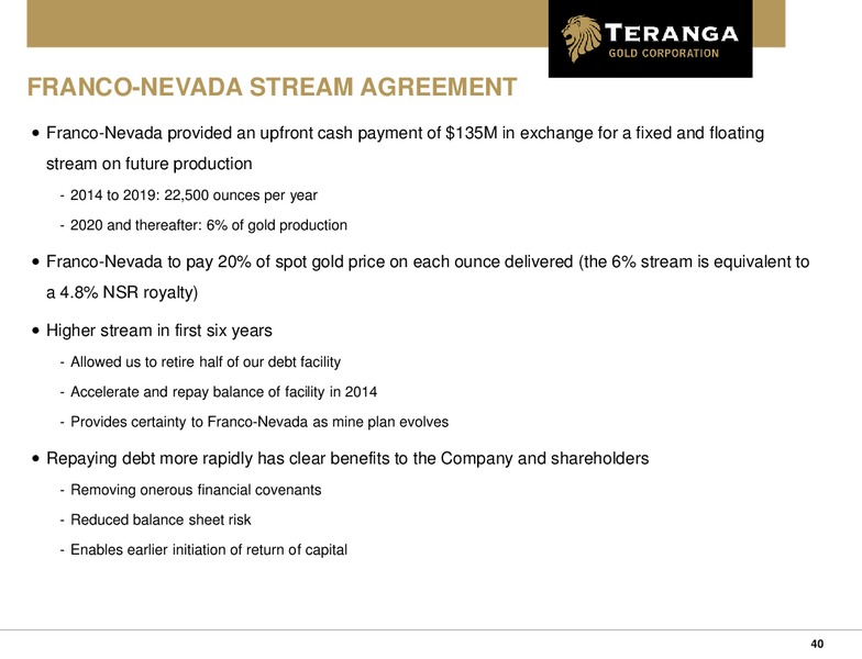 INVESTOR PRESENTATION – Teranga Gold Corporation – slide 39