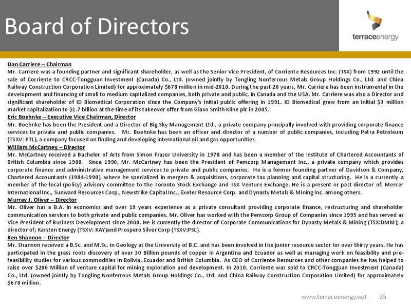 CORPORATE OVERVIEW – Terrace Energy Corp. – slide 24