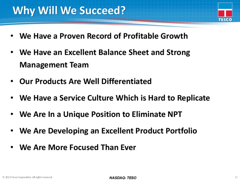 COMPANY UPDATE – Tesco Corporation – slide 16