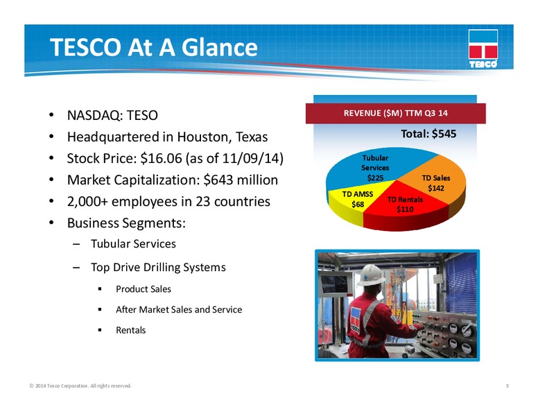 Company Update – Tesco Corporation – slide 2