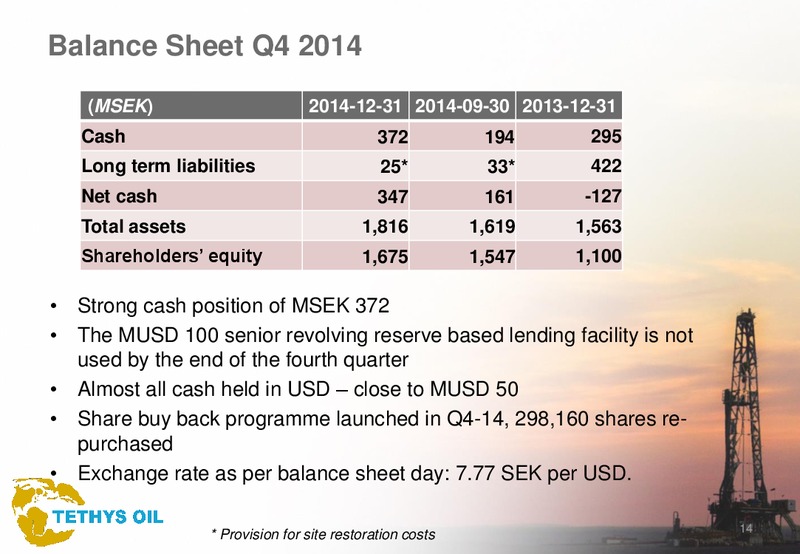 Q4 2014 – Tethys Oil – slide 14