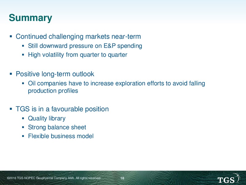 December 2016 Corporate Presentation – TGS – slide 18