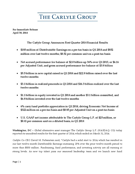 First Quarter 2014 Financial Results – The Carlyle Group Lp – slide 1