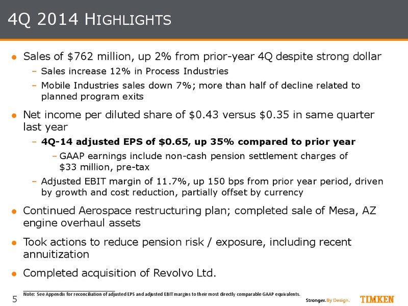 4Q 2014 Earnings Investor Presentation – Timken Steel Material Services – slide 4