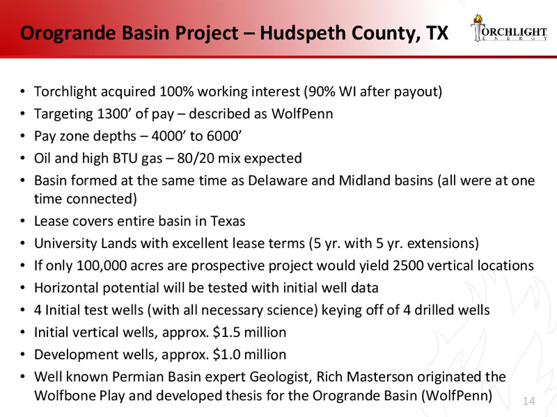 INVESTOR PRESENTAION – Torchlight Energy Resources, Inc. – slide 13