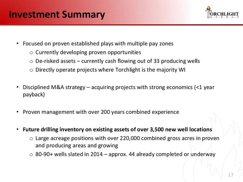 INVESTOR PRESENTAION – Torchlight Energy Resources, Inc. – slide 16