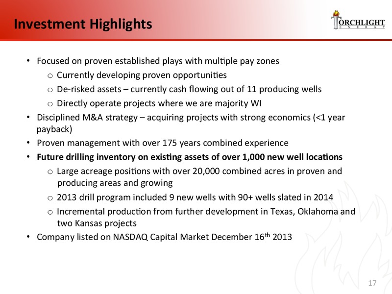Investor Presentation – Torchlight Energy Resources, Inc. – slide 16