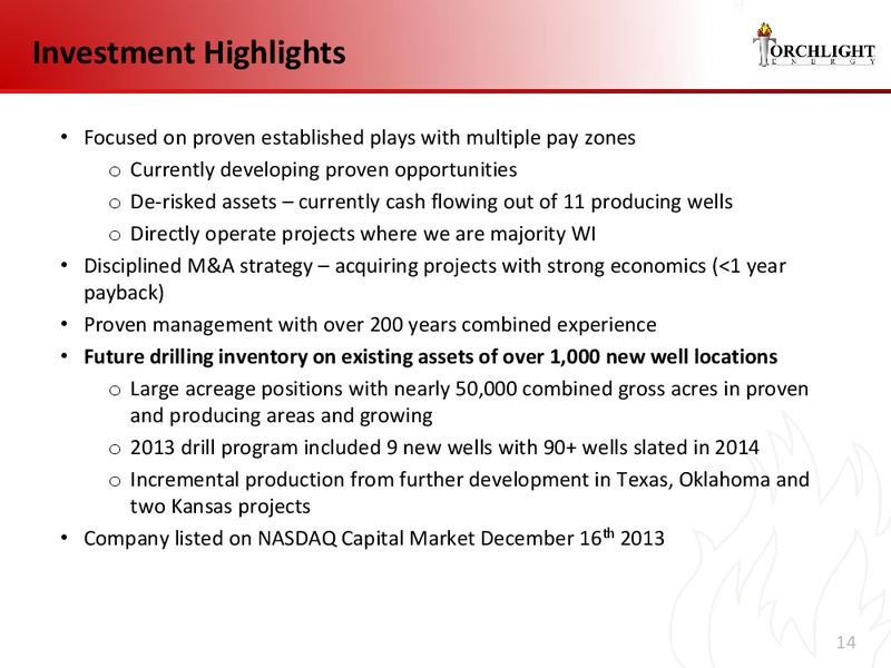 Investor Presentation – Torchlight Energy Resources, Inc. – slide 13