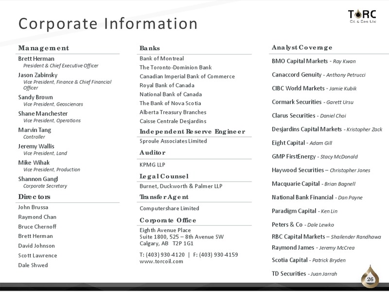 January 2018 Corporate Presentation – TORC Oil & Gas Ltd. – slide 26