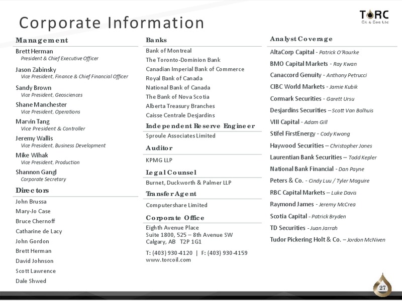 March 2020 Investor Presentation – TORC Oil & Gas Ltd. – slide 27